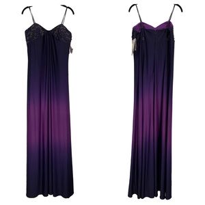 Adrianna Papell Purple Ombré Beaded Evening Gown Convertible 12